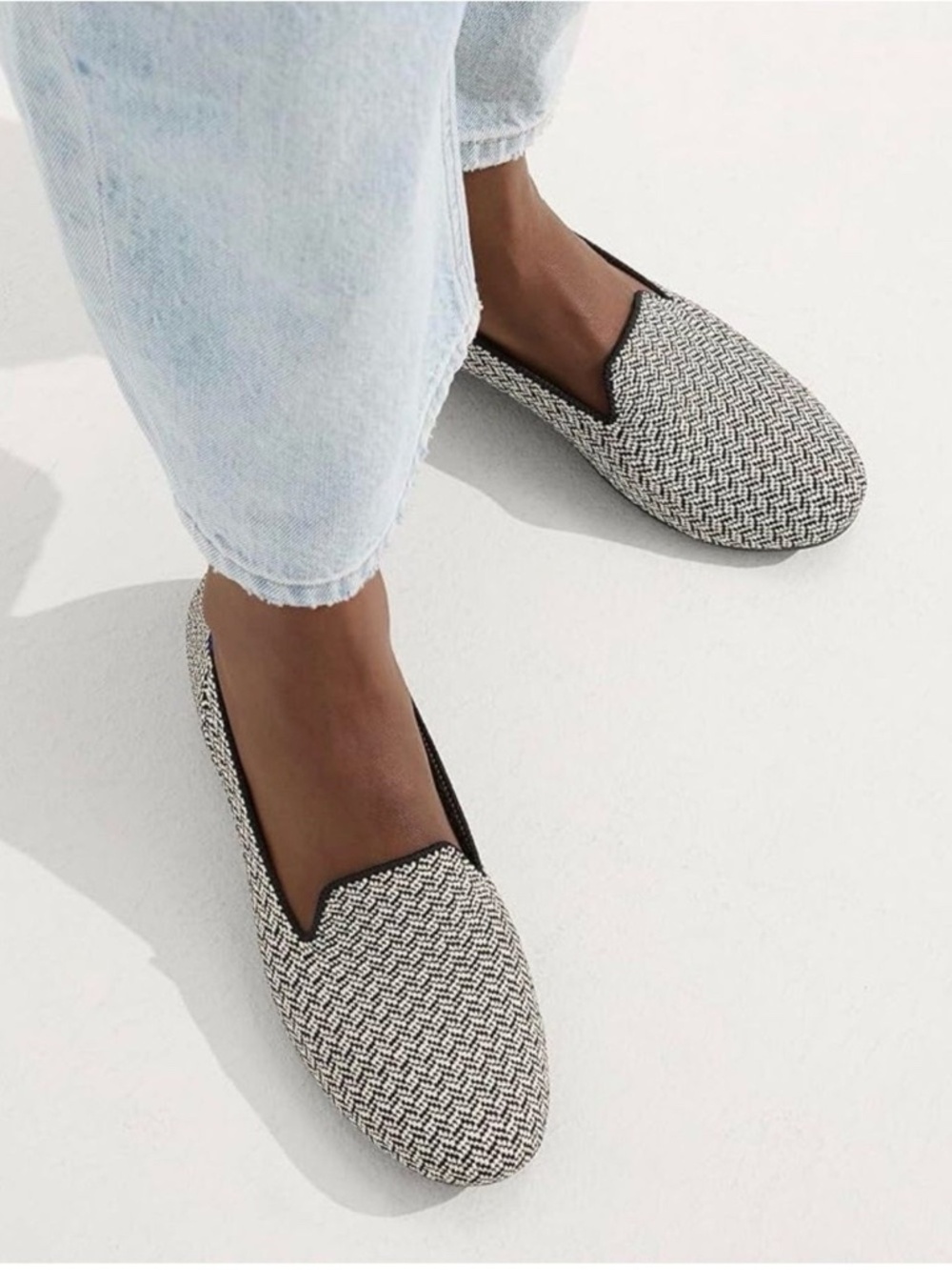 Rothy's Women's Black & White Herringbone The loafer slip on flat size 8